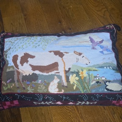 Vintage Katha Diddle Home Collection Needlepoint Pillow 