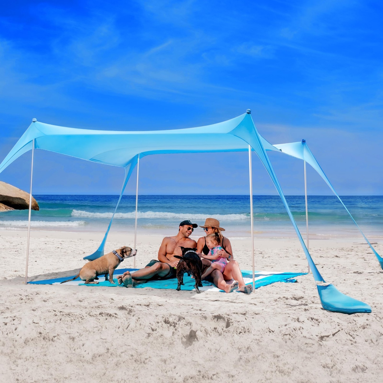 SUN NINJA Beach Tent Sun Shelter UPF50+ - Easy Pop Up Beach Canopy - Turquoise