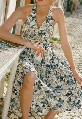 NWT Women's Tuckernuck Larkspur Blue Chintz Lena Dress Size 6 Resortwear Halter