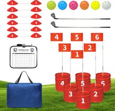 Golf Bucket Yard Game - 6 Hole Course With 2 Clubs, Balls and Flag for Adults an