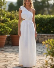 Show Me Your Mumu White Tie One Shoulder Maxi Dress Eyelet Cutout Size M