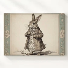 Vintage Rabbit In Coat And Scarf Canvasstorybook-Inspired Wall Art