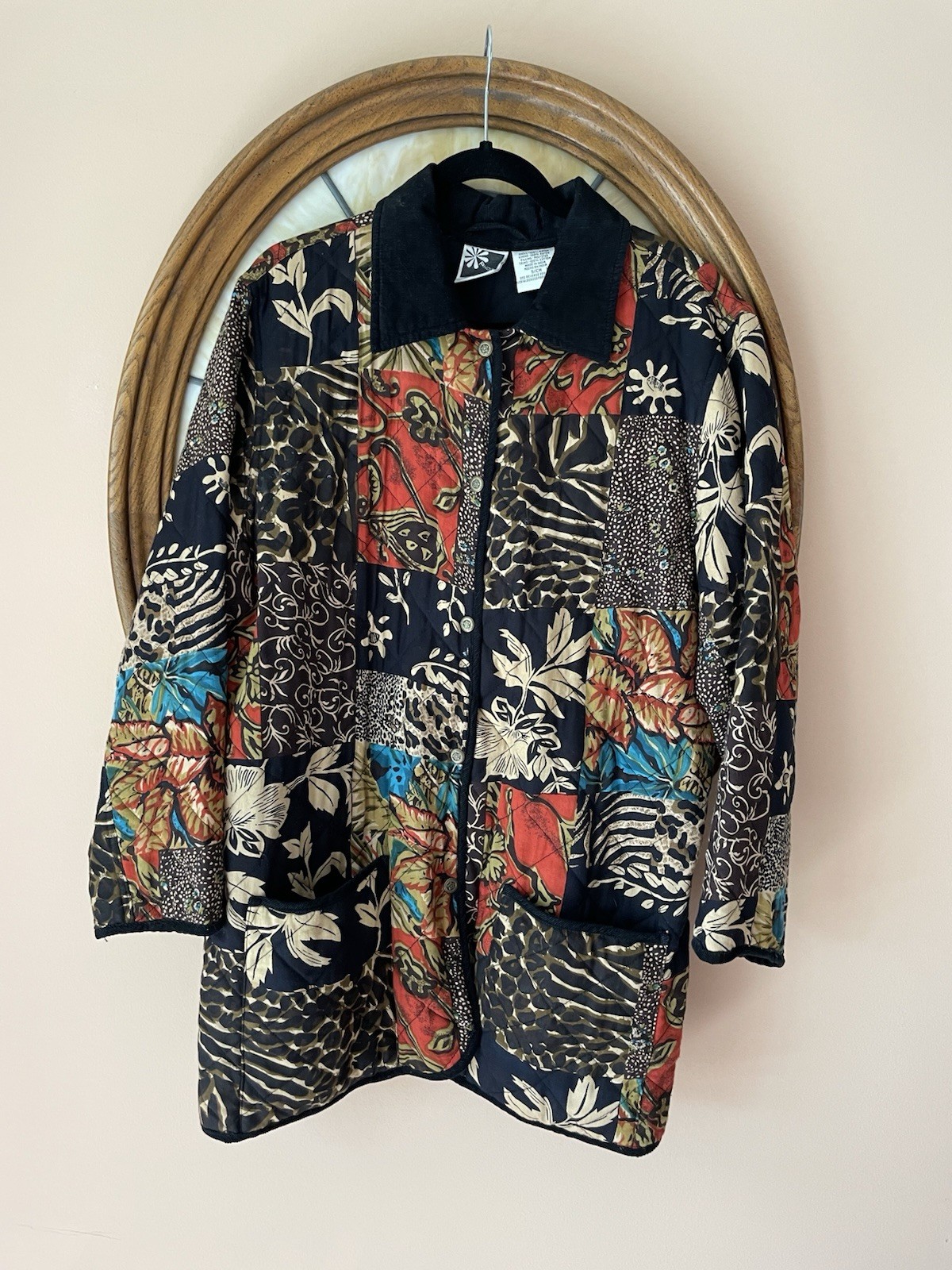 Phool Quilted Patchwork Rayon Cotton Button Pocke… - image 1