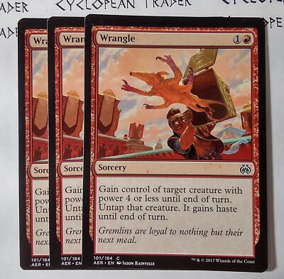 WRANGLE x3 mtg OFFCENTER Error Aether Revolt 3 Common Miscut