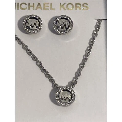 SET regalo logo MICHAEL KORS ARGENTO COLLANA E ORECCHINI CRISTALLI MKJ7811040 + SCATOLA