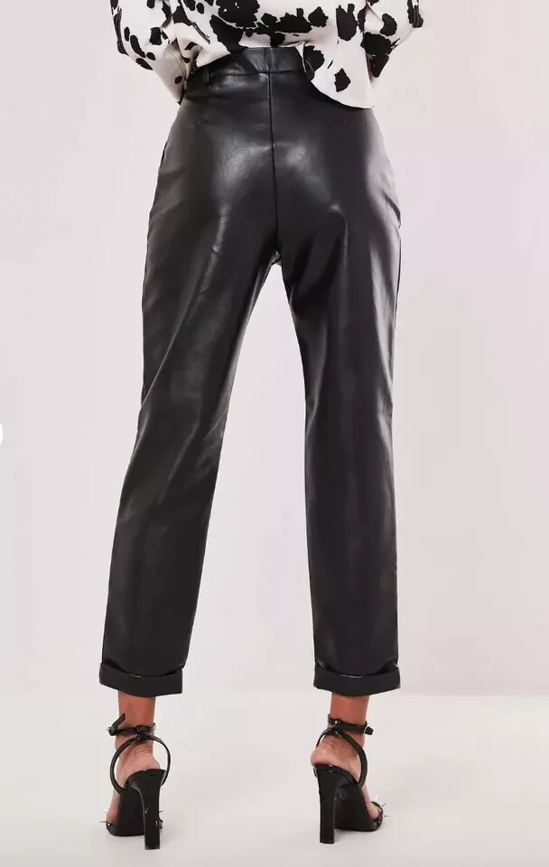missguided cigarette pants Levi's Faux Leather Baggy Levi's Ribcage Leather Pants Missguided Black  Faux Leather Turn Up Hem Cigarette Pants Women's Size