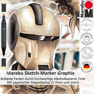 Marabu Sketch Marker Graphix, mit Doppelspitze, ideal für Skizze & Illustration