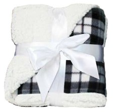 Sherpa Fleece Cozy Throw Blanket Gray Plaid Soft Plush Fuzzy Warm 50 x 60 Inches