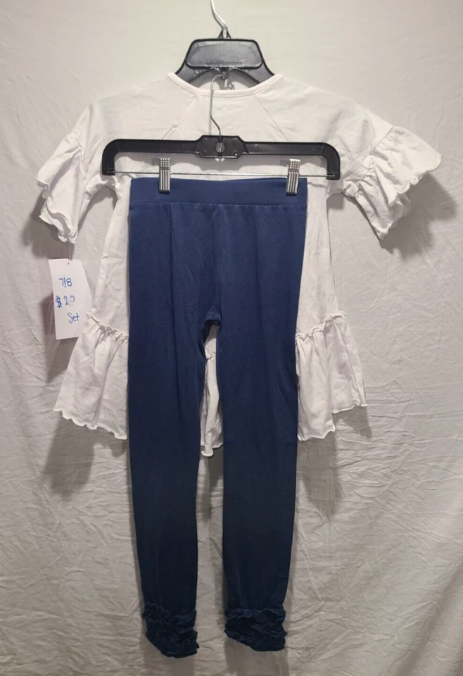 Conjunto de top y pantalón de 2 piezas blanco y azul ANN LOREN para niñas talla 7-8 nuevo Foto 2 de 4
