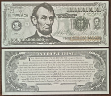 US $1 Trillion Dollars ABRAHAM LINCOLN Novelty Fantasy Bill 1,000,000,000,000