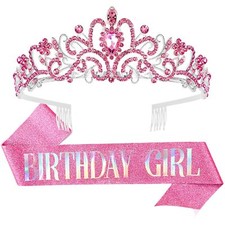 Birthday Girl Sash  Rhinestone Tiara Set Silver Birthday Sash and Tiara for ...