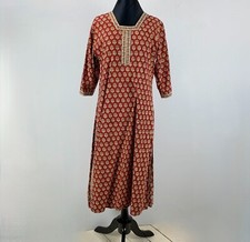 India Pakistan Kurta 42 Contrasting Trim Neckline Red Tunic Cotton Comfortable