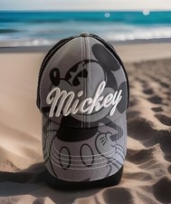 Disney Mickey Mouse Embroidered Snapback Hat Cap Black Gray Graphic White Kid