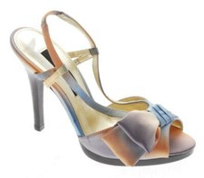 NINA 'Evalora'  Watercolor Satin Bow Peep Toe Slingback Heels 7 NEW 89.