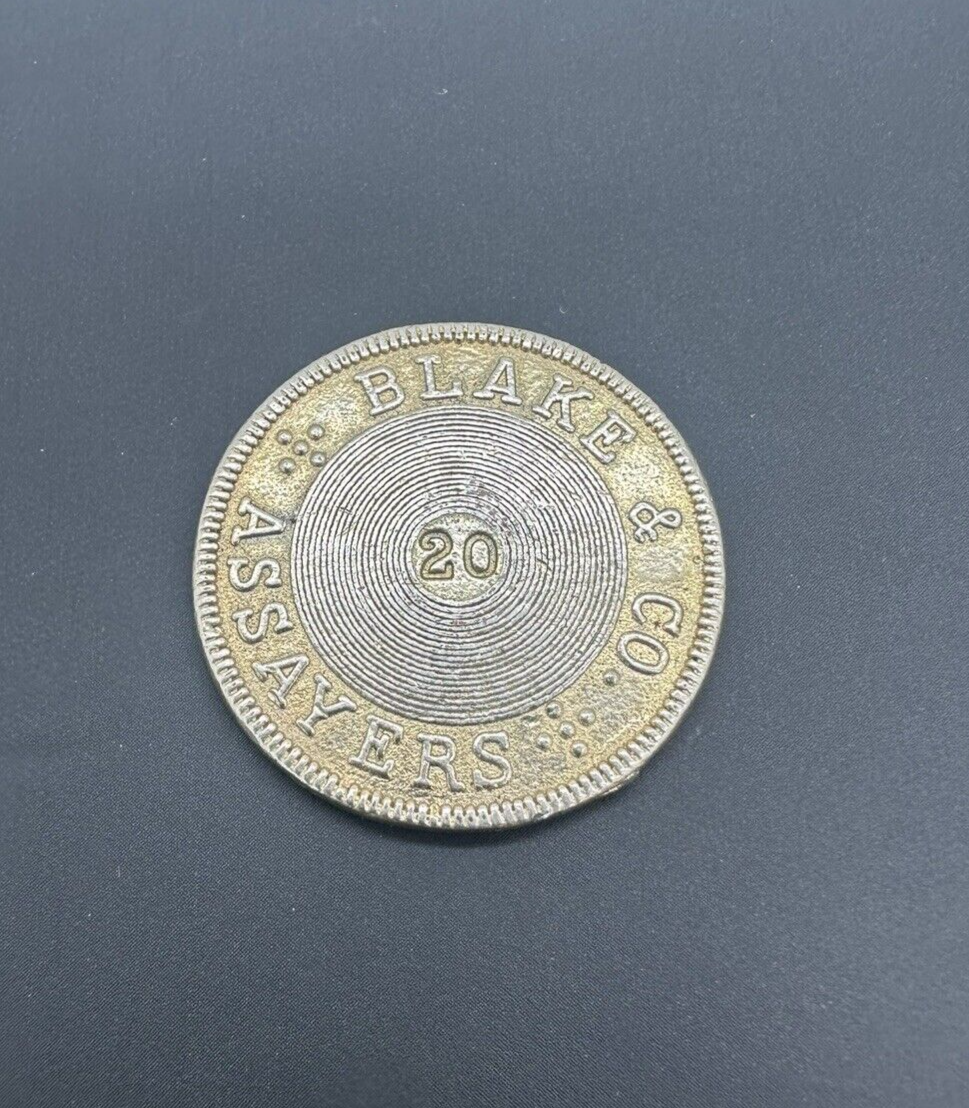Vintage Blake & Co. Assayers 1855 20 Dollar Gold Coin California