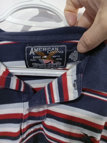 American Living Polo Mens XL short sleeve Red White Blue Striped Americana Logo - Picture 2 of 7
