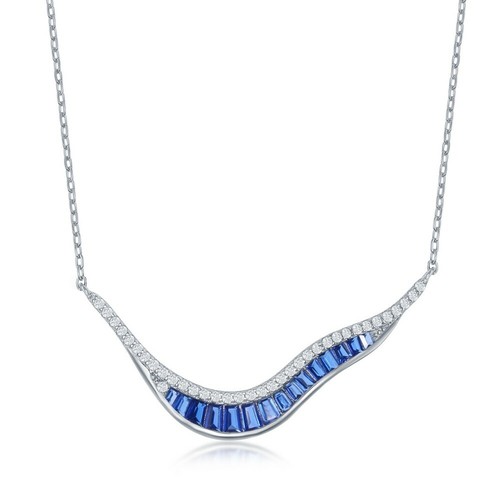 Sterling Silver 'V' Baguette Sapphire 