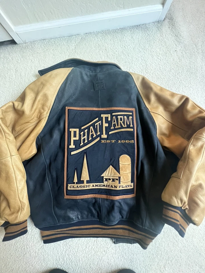 スイーツ柄 ブルー PHAT FARM B-3Leather jacket 完品 | tatihome.com