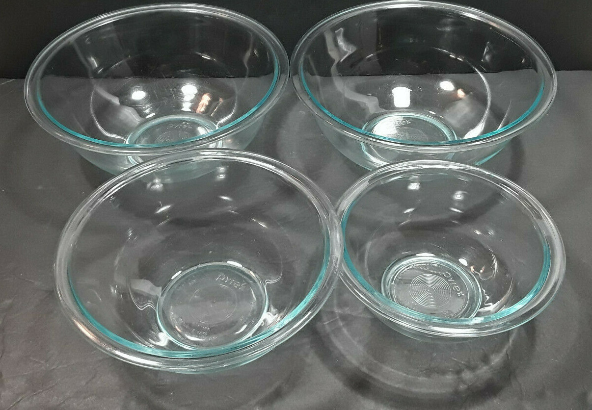 PYREX Clear Glass Mixing Bowls #322 #323 #325 1 - 2.5 Qt. Blue Tint Set ...