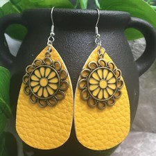 3  Silver-tone Charm  Leather Earring Set Drop Dangle New Free Ship A507