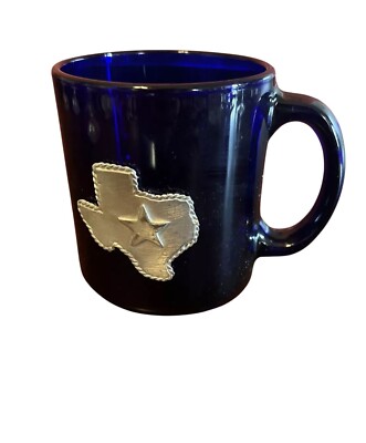Texas Star Cobalt Blue Glass Mug With Silver State Emblem vintage