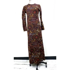 Vintage Brown, Black & Gold Psychedelic Sheath Dress 