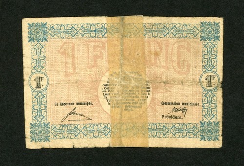 FRANCE VILLE DE MULHOUSE 1 FRANC 1920 VG-F. - Picture 2 of 2