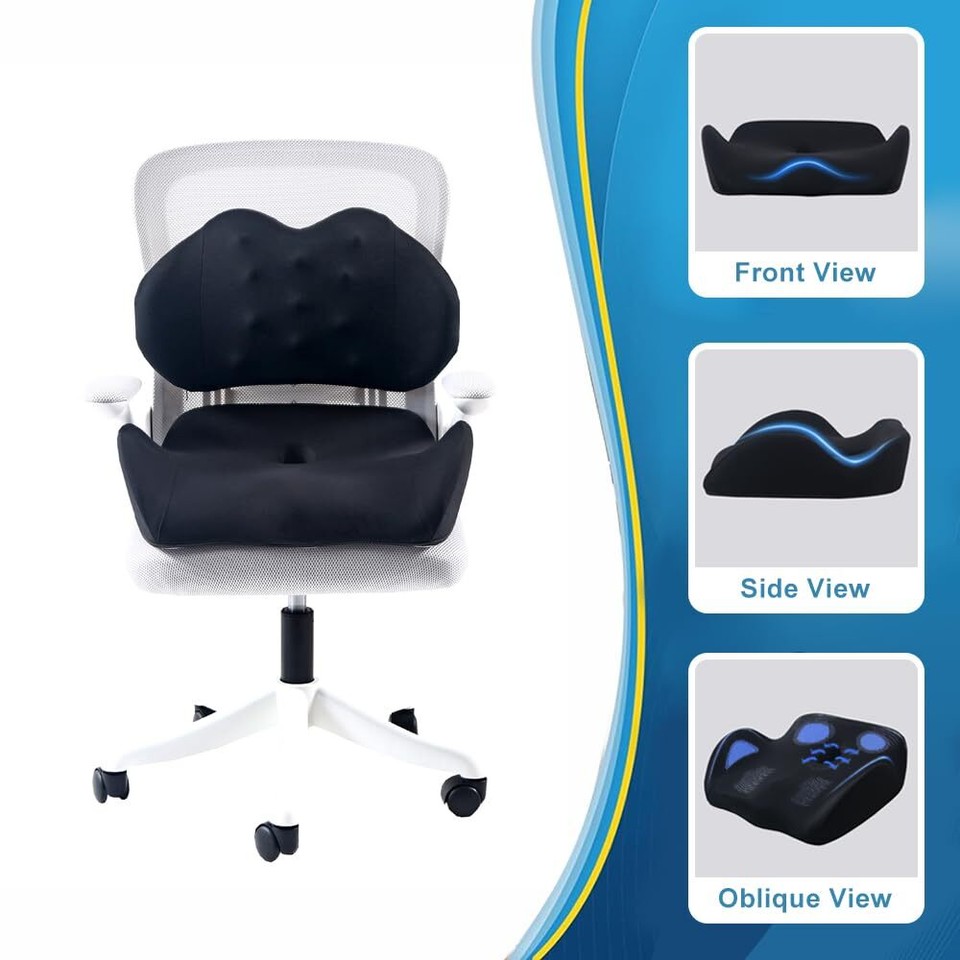 X Large Memory Foam Seat Cushion Lumbar Support Pillow for Sciatica