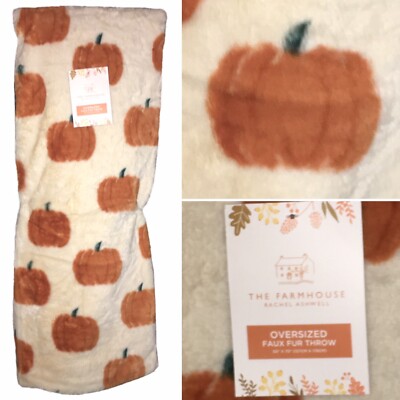 Rachel Ashwell Orange Pumpkin Faux Fur Throw Blanket Thanksgiving Fall ...