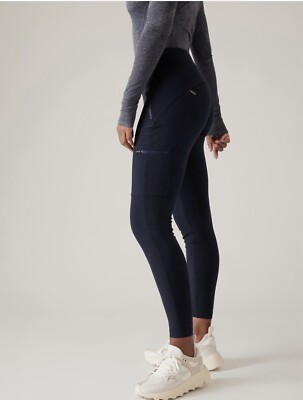 Athleta 10 (M MEDIUM) Headlands Hybrid High Rise Cargo Tight Leggings, Navy NEW