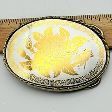 Country Rose Belt Buckle Western Floral Inlay Cowgirl Vintage 80s USA