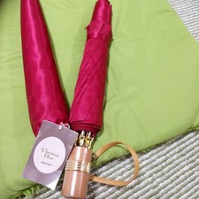 Christian Dior Folding Umbrella Red Logo Allover Luxury Accessory Authentic