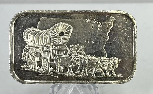SilverTowne Covered Wagon Oxen 1 oz .999 Fine Silver Art Bar Bullion