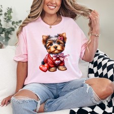 Cute Yorkie Puppy Heart Womens Ring-Spun T-Shirt Dog Mum Gift For Her