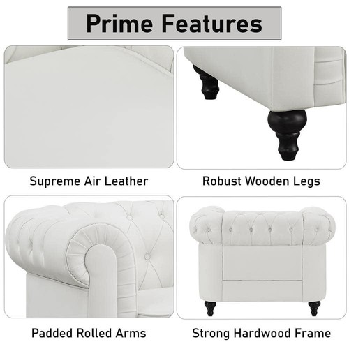 HOMESTOCK 44 in. White Tufted Faux Leather Chesterfield Arm Chair with Solid - Picture 5 of 11