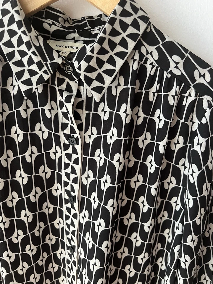 Max Studio Damen Bluse L Schwarz-weißes Muster - Bild 4 von 4