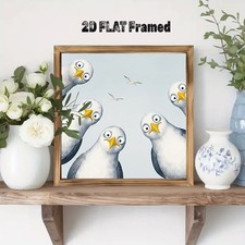 Funny Group Curious Seagull Wooden Sign Coastal Rustic Farmhouse Entryway Decor