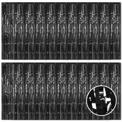 20 PCS Black Foil Fringe Curtain Backdrop 3.2x8.2 Ft Metallic Tinsel Decor