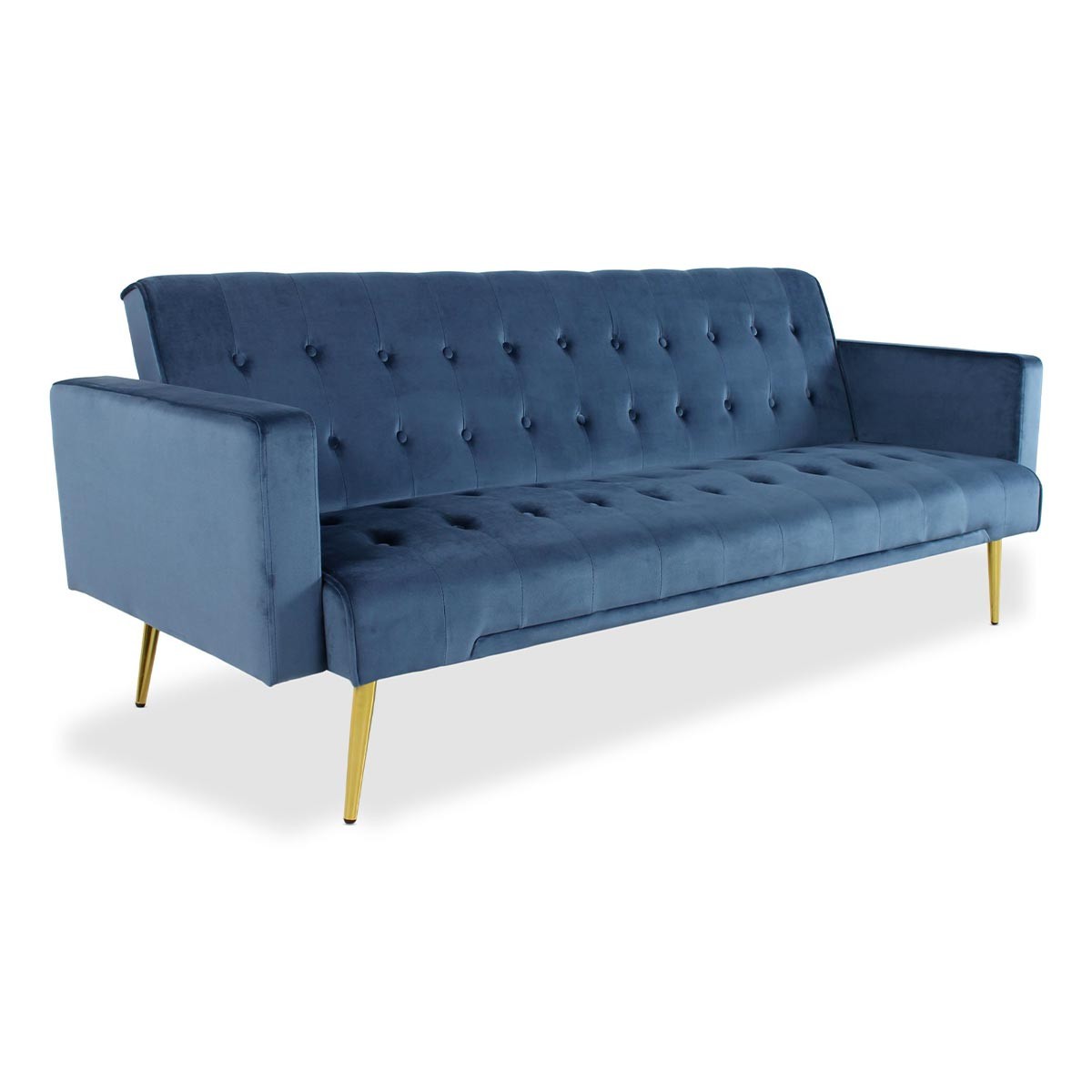 Canapé convertible velours bleu Tybio 3 places 191cm lit banquette chic