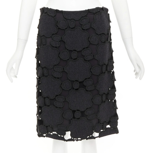 Miu Miu, MIU MIU Vintage grey wool cloud cut out embroidery anglais skirt IT38 XS