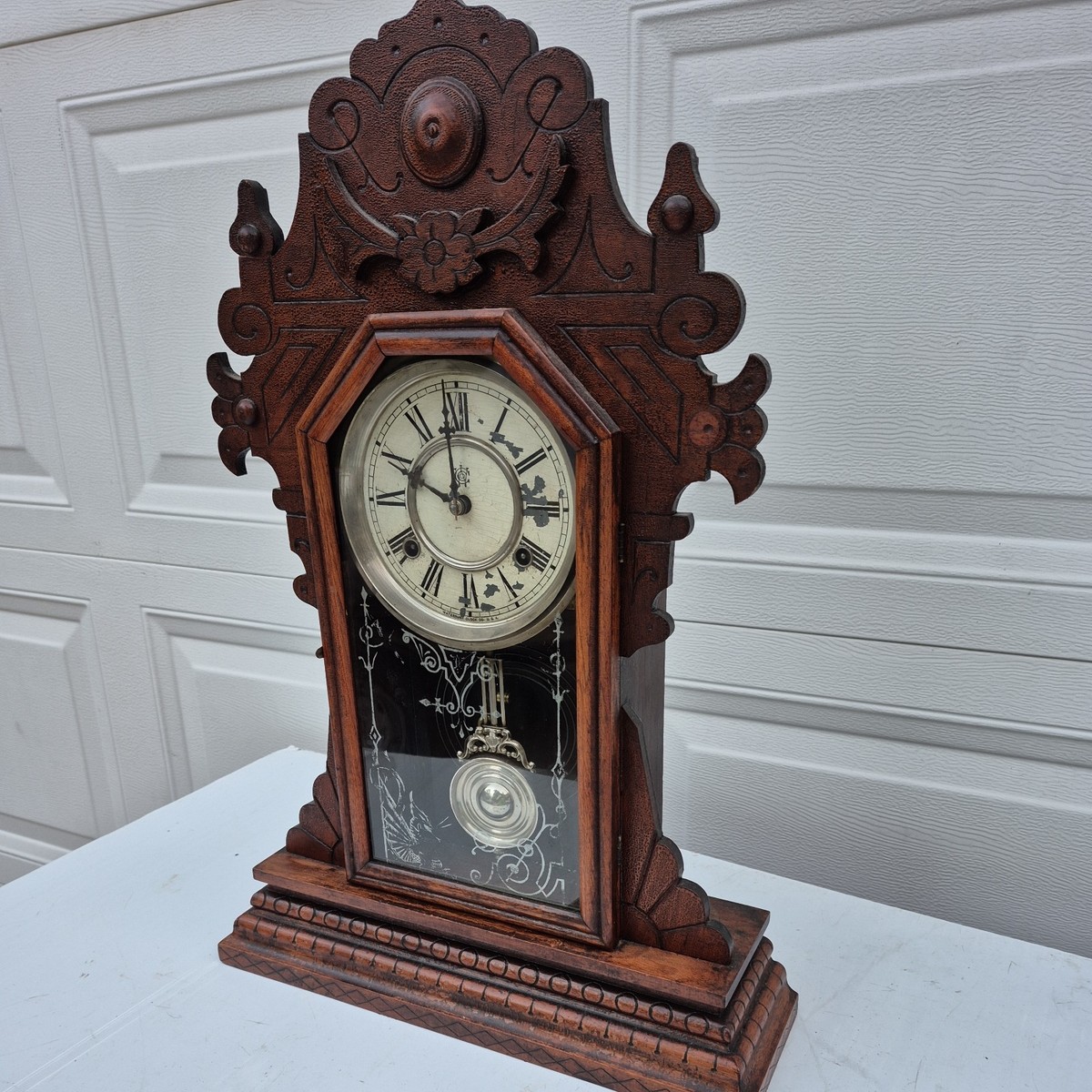 Antique Waterbury 8 Day Oak Parlour Clock w/key & Pendulum | eBay