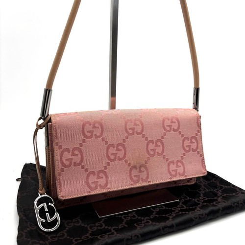 GUCCI 0013815.002046 GG Accessory Pouch Handbag Pink Leather Charm Shoulder
