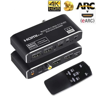 HDMI 2.0 eARC Audio Extractor Switch 4K 60Hz HDMI to Toslink Coax 5.1 eARC 7.1CH