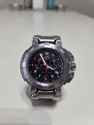 Rare OAKLEY Chronograph Analog Watch Black Stainless Rubber Strap w/Case
