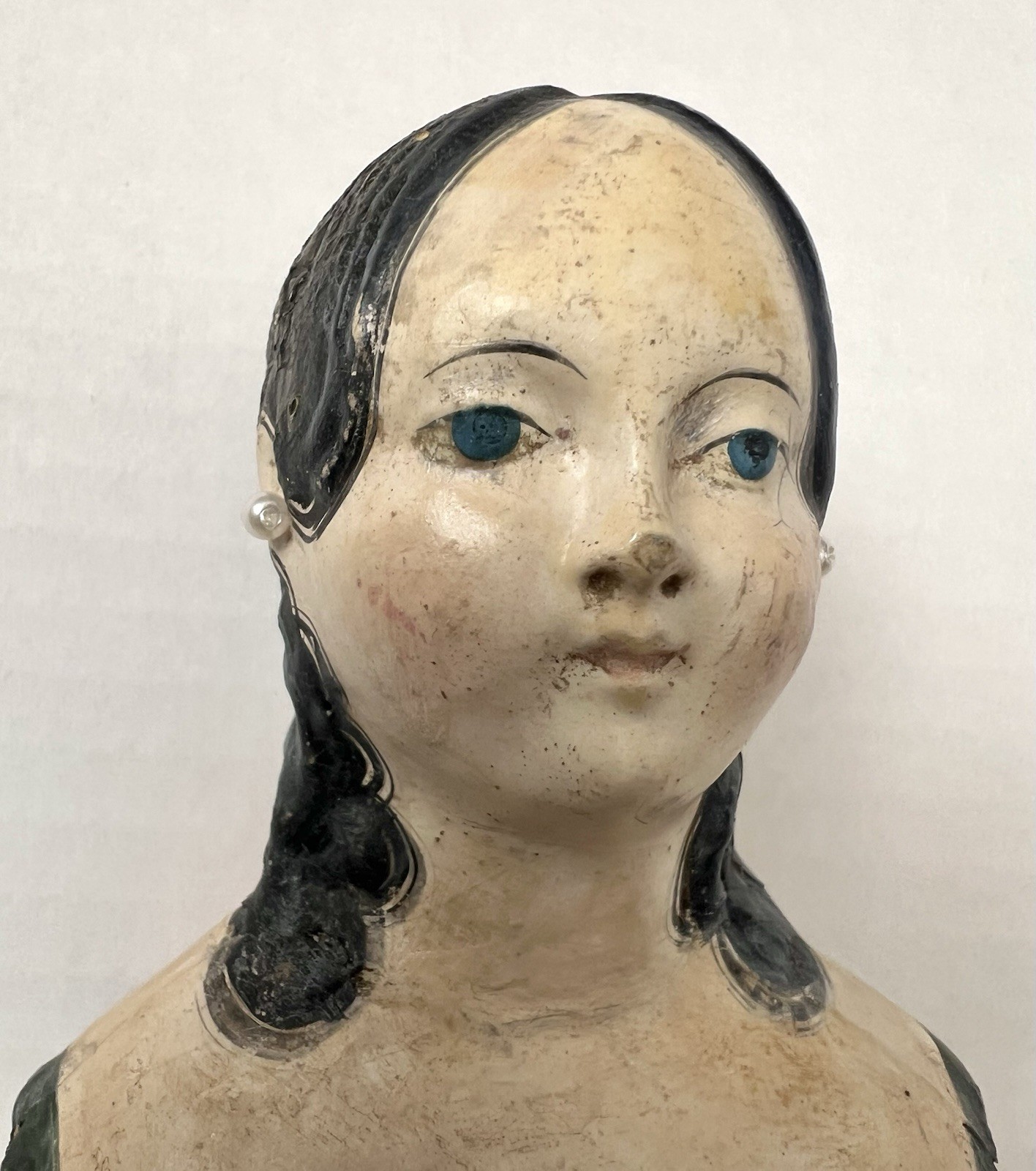 Rare 19th C Antique Paper Mache Milliners Model Doll Kid Leather Wood Limbs