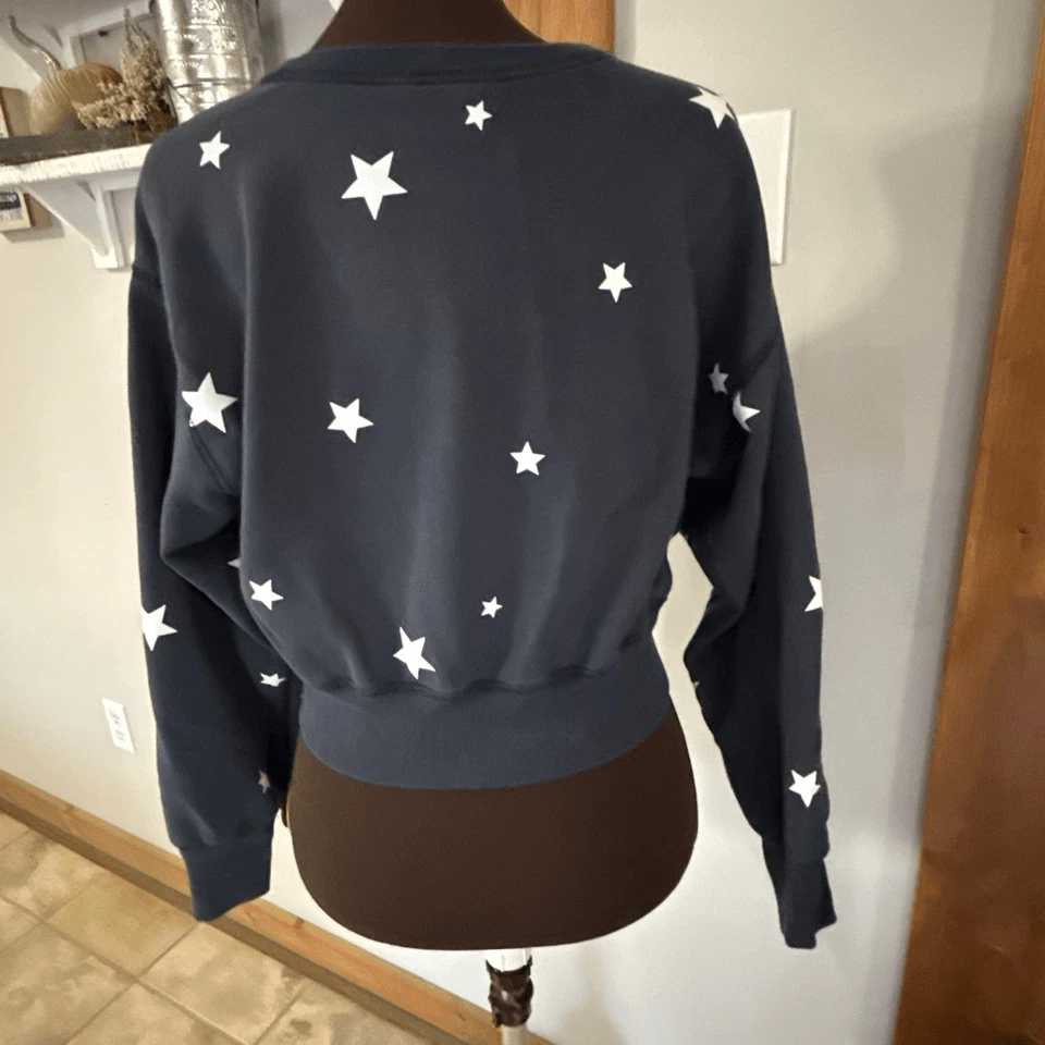 Abercrombie and Fitch Sudadera Recortada Cuello Redondo Mujer’s Talla Mediana Estrellas Azul Foto 4 de 4