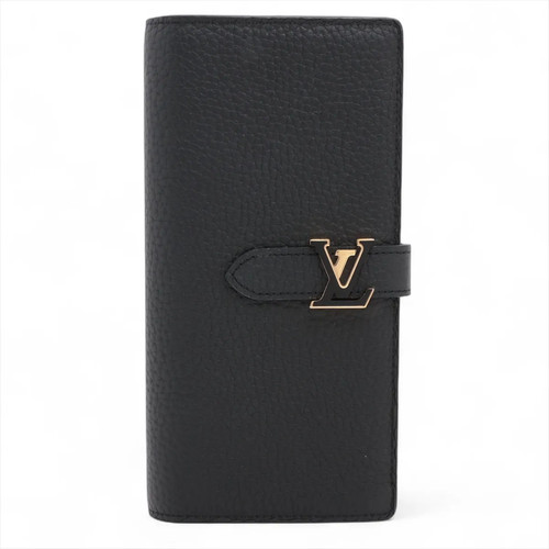 Louis Vuitton Taurillon LV vertical wallet compact M81330 Noir Long Wallet There