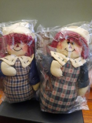 Delton Raggedy Primitive Dolls Fabric Sitters 5'' tall NWT  Decorations Set Of 2
