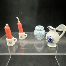 REUTTER PORCELAIN MINIATURE PITCHER WHITE W/BLUE AND MORE