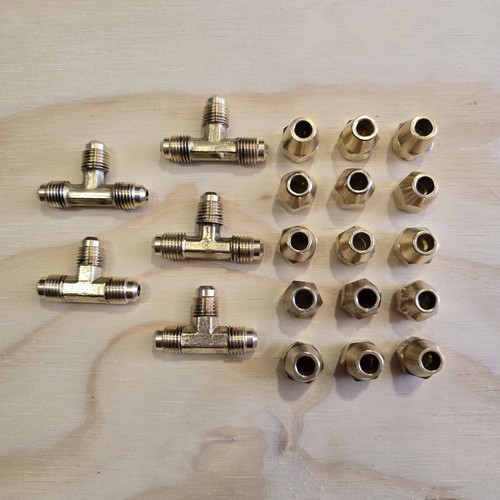 Flare Tee With Flare Nuts - Brass  - 1/4" x  1/4" x  1/4" - 5 pack